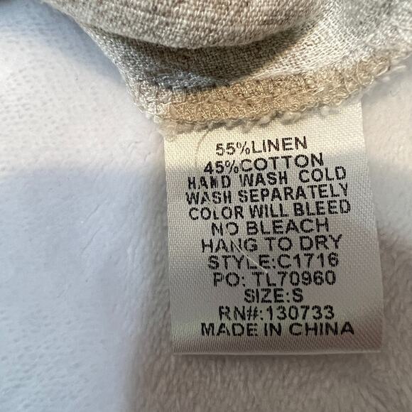 Umgee Womens Small Beige Short Sleeve Linen Cotton Fringe Trim Hi Low Dress - Picture 5 of 8